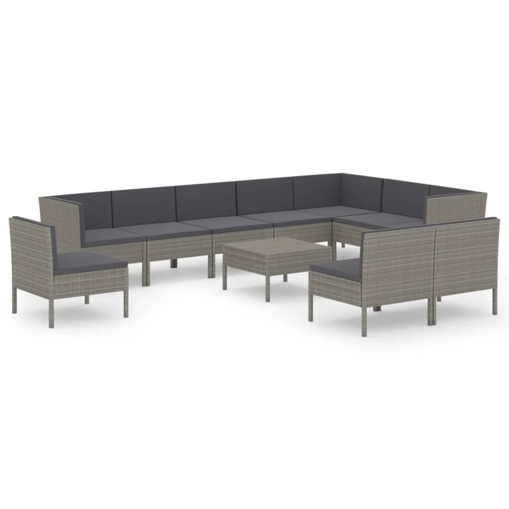 Salon de jardin 11 pcs avec coussins résine tressée gris