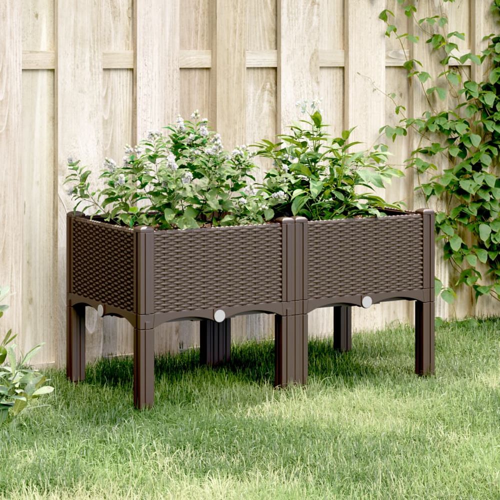 Potager sur pieds hauts en plastique robuste effet tressé pour balcon et espaces restreints brun 80 cm