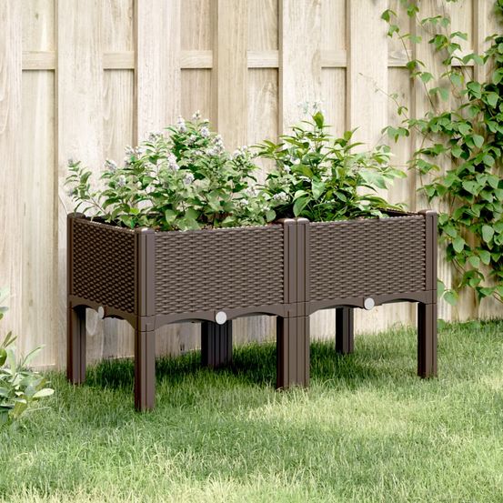 Potager sur pieds hauts en plastique robuste effet tressé pour balcon et espaces restreints brun 80 cm