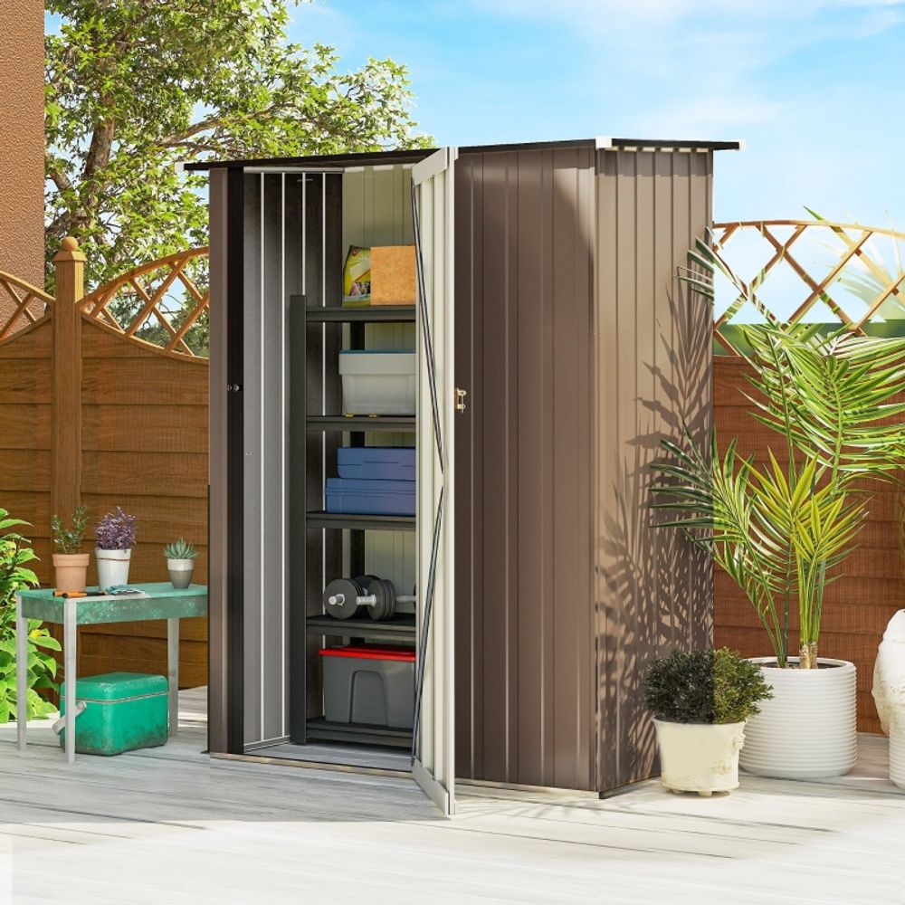 Abri jardin acier 1m² toit incliné porte verrouillable 142x84cm marron - comfortxl outdoor living