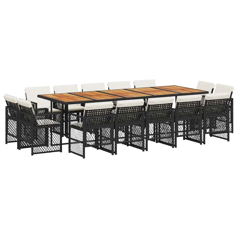 Ensemble à manger de jardin 15 pcs coussins noir résine tressée