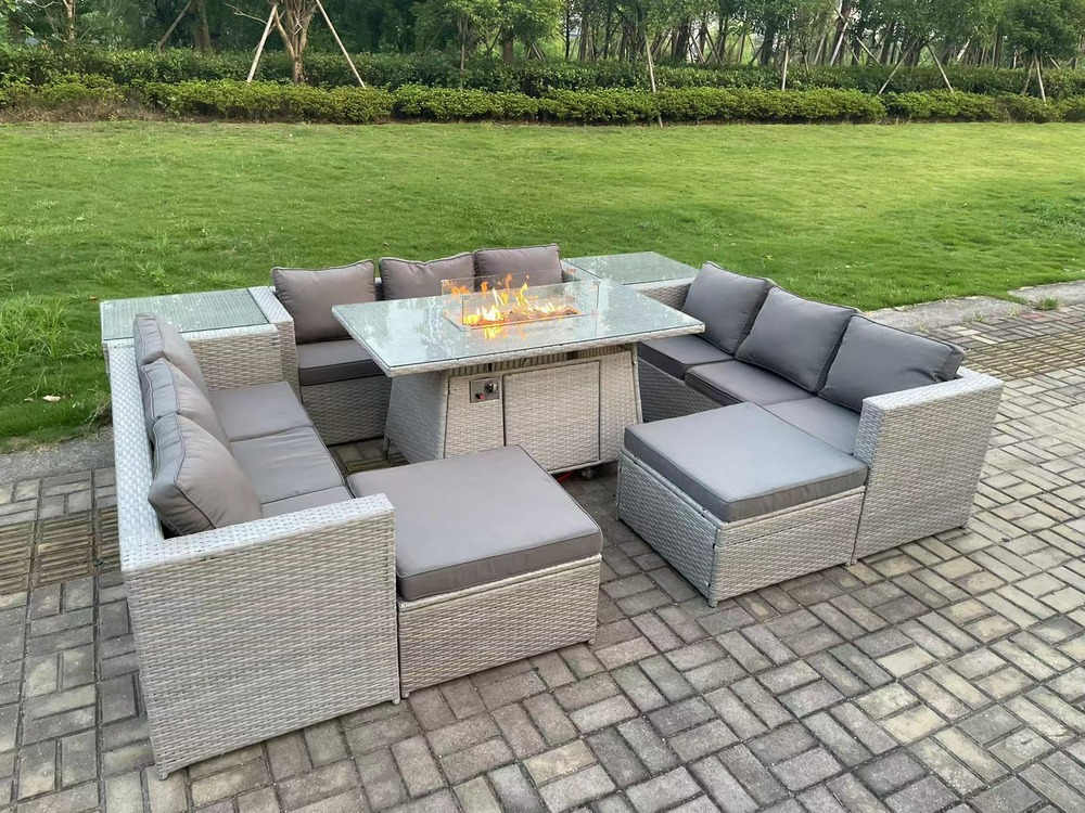 11 places ensemble meuble de jardin en rotin ave 2 canapé et fauteuil ,2 grand tabourets gris clair