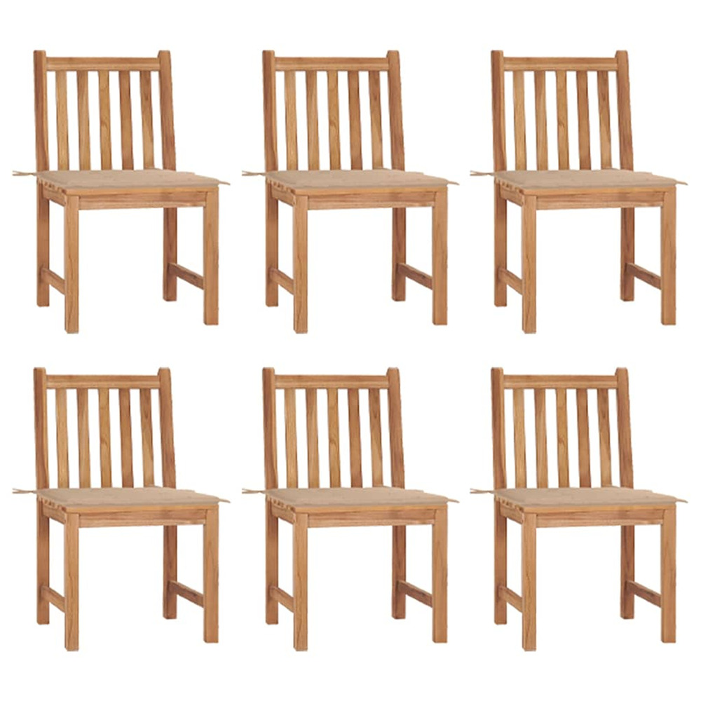 Chaises de jardin lot de 6 avec coussins bois de teck massif