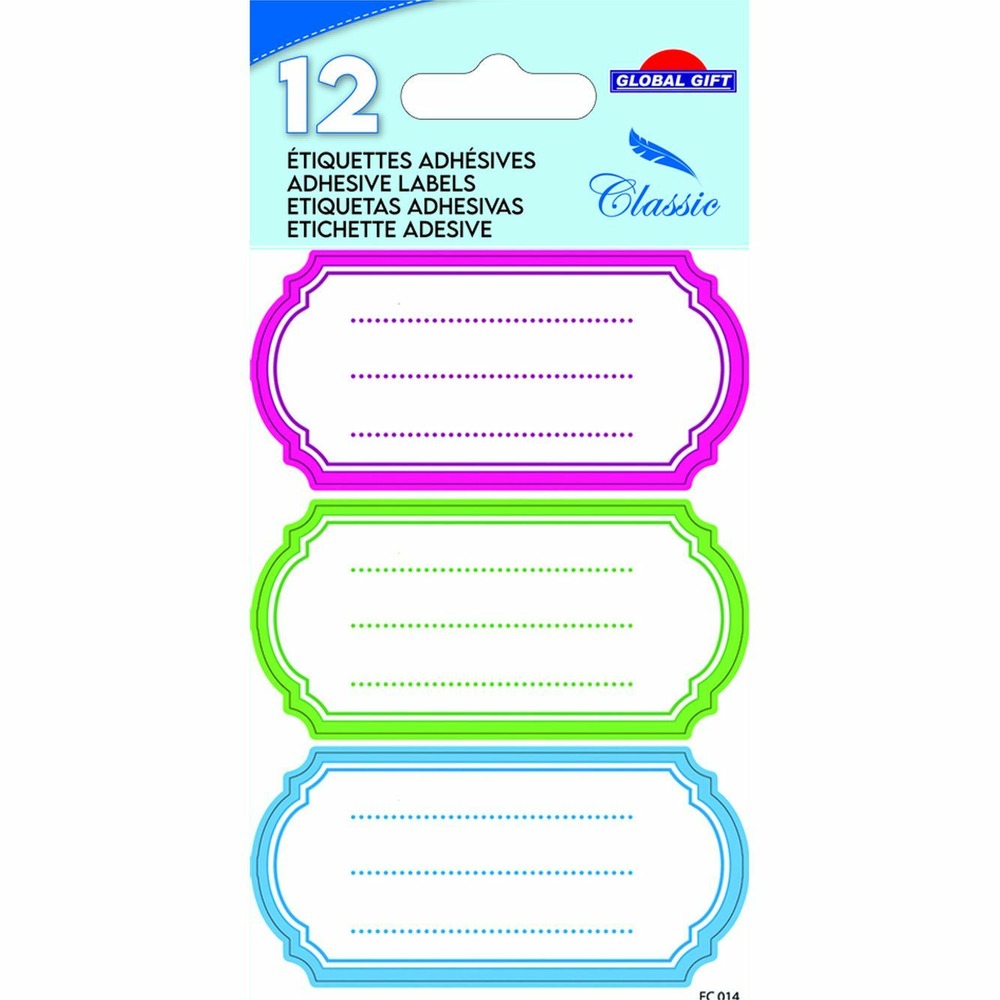 12 étiquettes adhésives scolaires - ovale vintage - multicolore