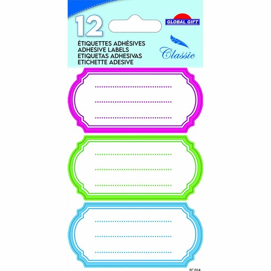 12 étiquettes adhésives scolaires - ovale vintage - multicolore