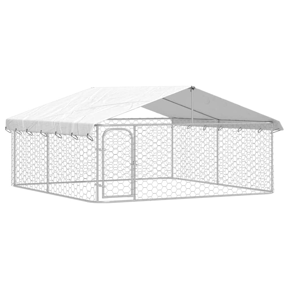 Chenil cage enclos pac animaux extérieur avec toit 300 x 300 x 150 cm argent