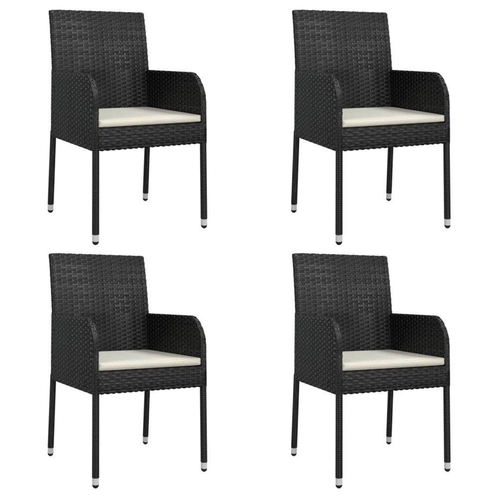 Chaises de jardin lot de 4 avec coussins résine tressée noir