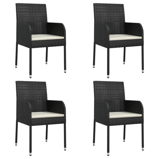 Chaises de jardin lot de 4 avec coussins résine tressée noir