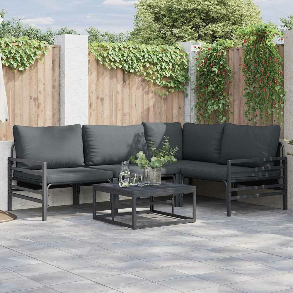 Ensemble de canapé de jardin avec coussin 4 pcs noir acier