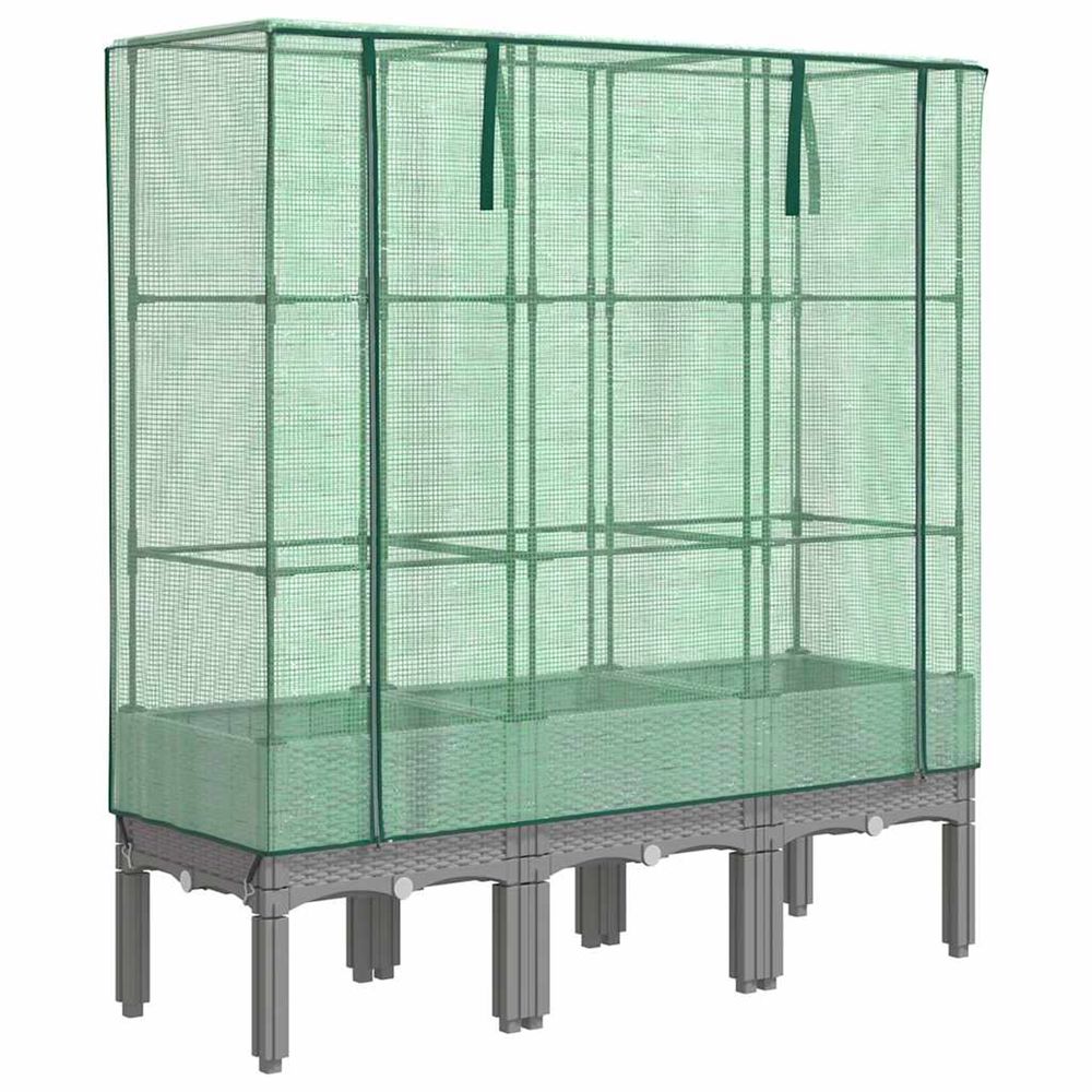 Jardinière d'extérieur surélevée avec housse aspect rotin 120x40x140 cm