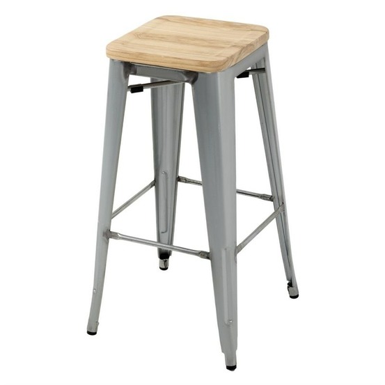 Tabouret haut bistrot en acier galvanisé avec assise en bois - lot de 4 - bolero