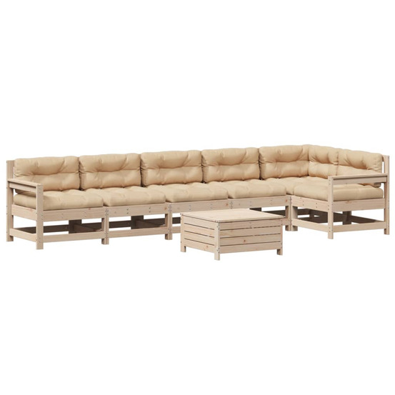 Salon de jardin 7 pcs avec coussins bois de pin massif