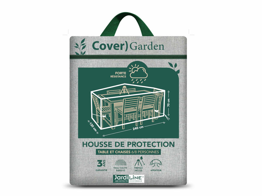 Housse de protection cover garden pour table rectangulaire 6-8 personnes + chais