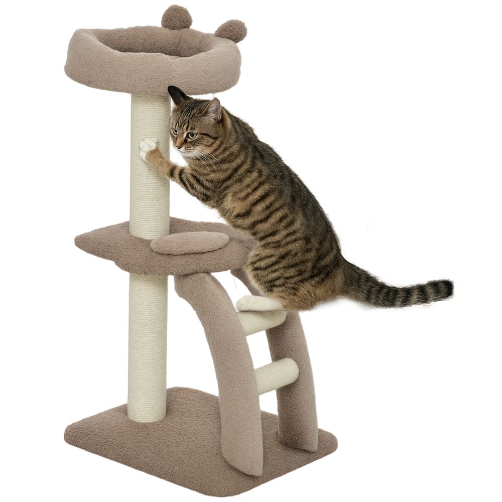 Tour pour chat à 3 niveaux avec niche échelle et griffoirs en sisal 88 cm café