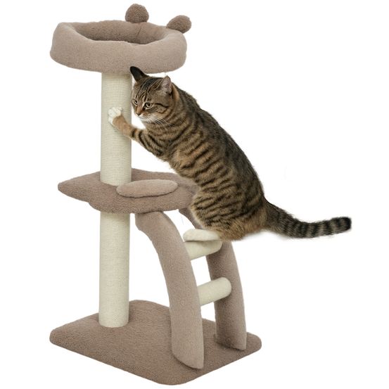 Tour pour chat à 3 niveaux avec niche échelle et griffoirs en sisal 88 cm café