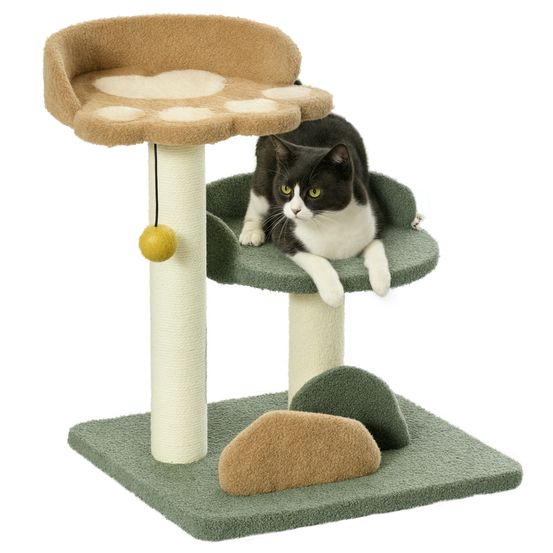 Petit arbre à chat velours pour détente double plateforme griffoir sisal 43x39x52cm vert