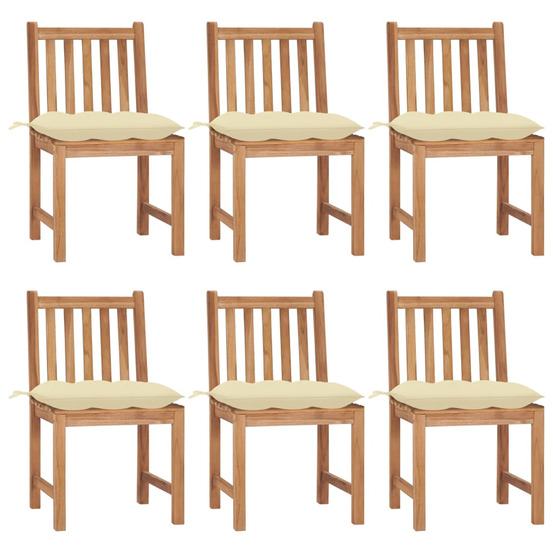 Chaises de jardin lot de 6 avec coussins bois de teck massif