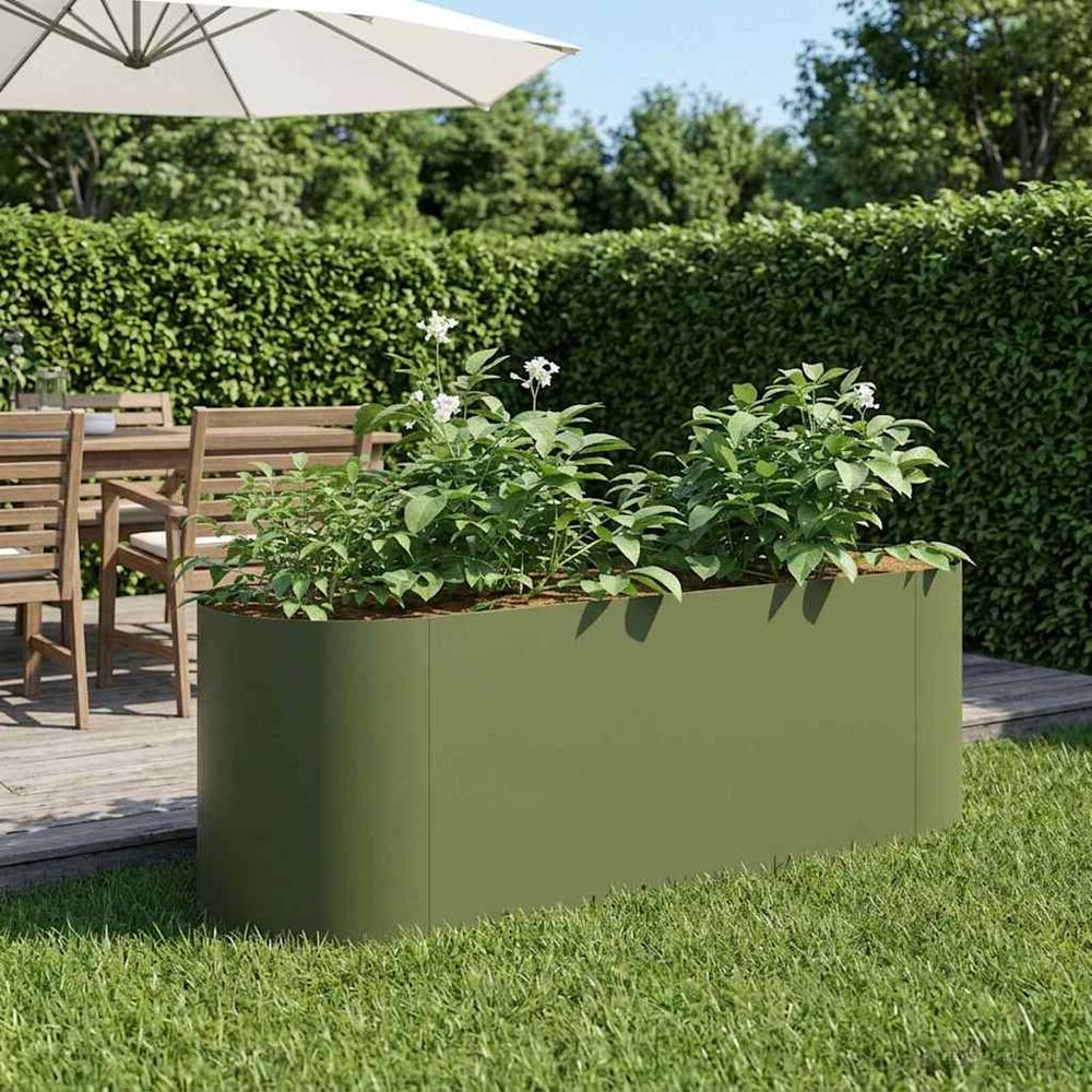 Jardin surélevé acier potager urbain culture plantes herbes 120x40x40cm olive