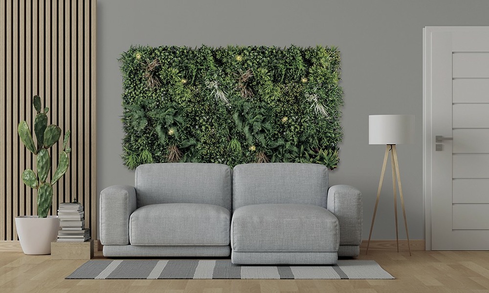 Panneau décoratif sauvage led feuillage synthétique - vert - 1x1m