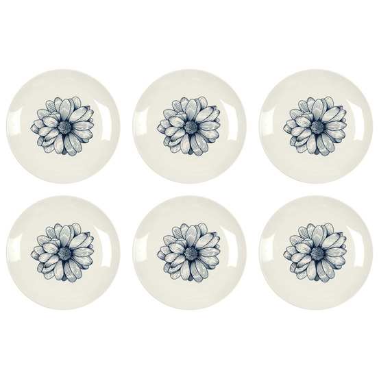 Assiette en porcelaine cottage 20 cm (lot de 6) blanc et bleu