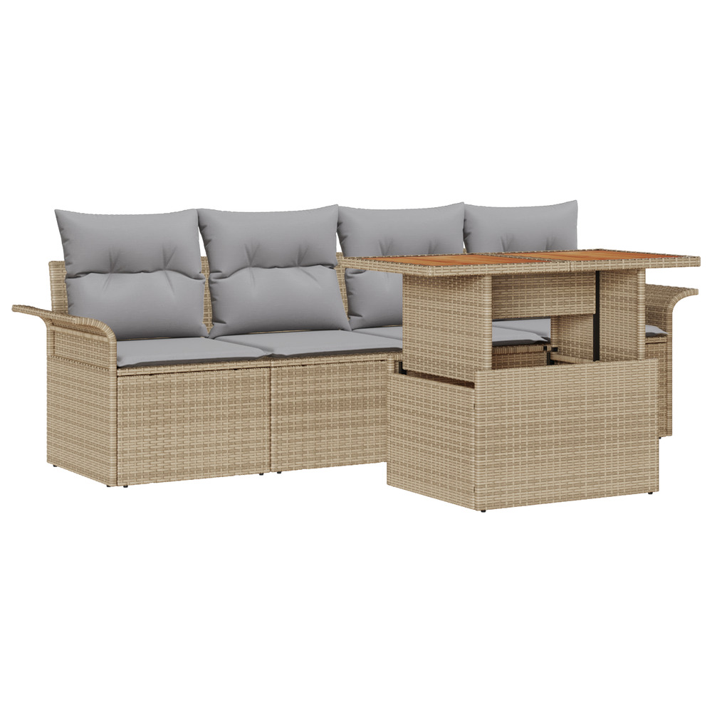 Ensemble de canapé de jardin de 5 pièces avec coussins beige rattan