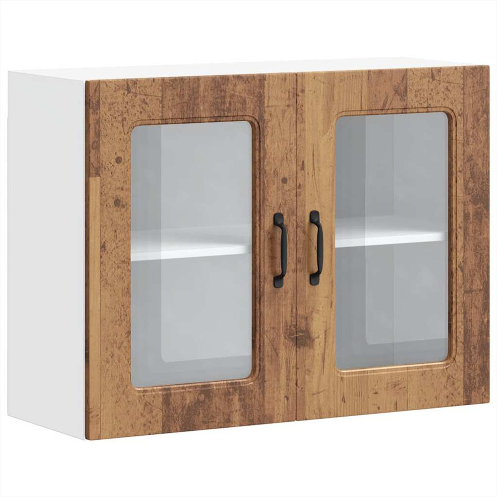 Armoire murale de cuisine avec porte en verre kalmar vieux bois