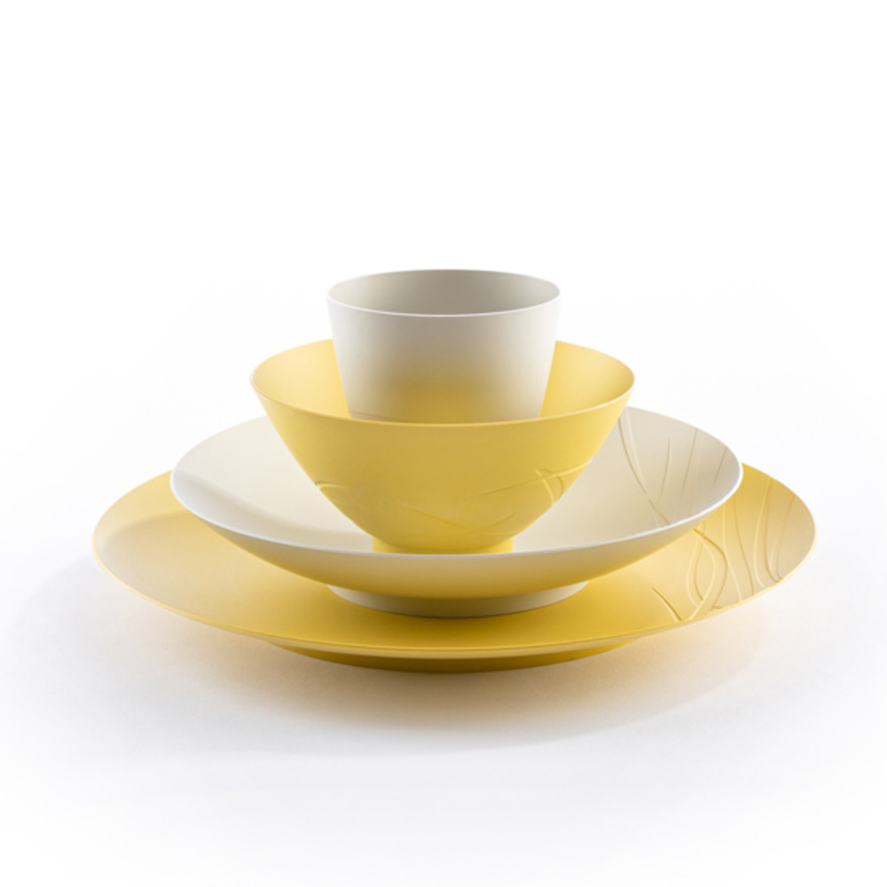 Set 16 pièces vaisselle naturelle Jaune et Gris