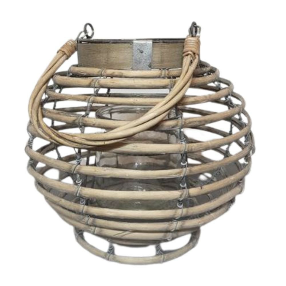 Lanterne jardin extérieur à poser bougie ancienne rotin 21cm