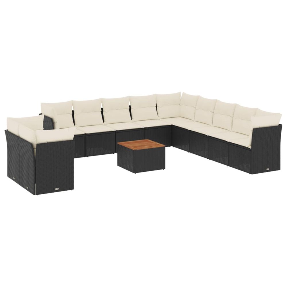 Salon de jardin 12 pcs avec coussins noir résine tressée