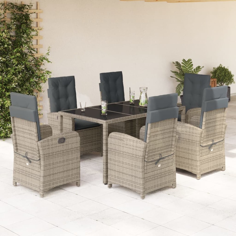 Ensemble à manger de jardin et coussins 7 pcs gris rotin