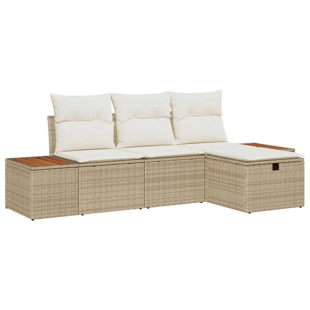 Ensemble de canapé de jardin de 4 pièces avec coussins beige en poly rotin