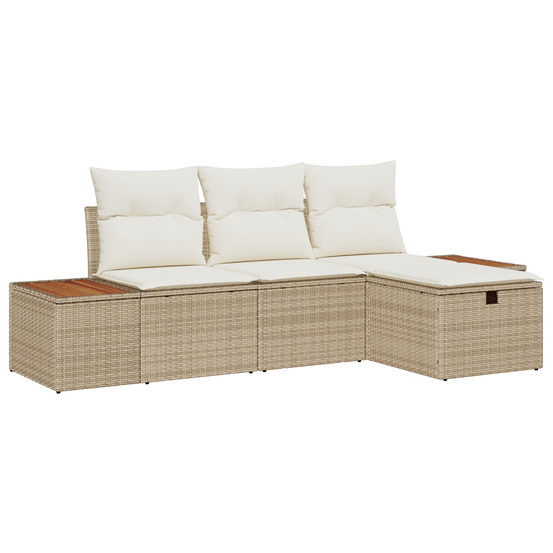Ensemble de canapé de jardin de 4 pièces avec coussins beige en poly rotin