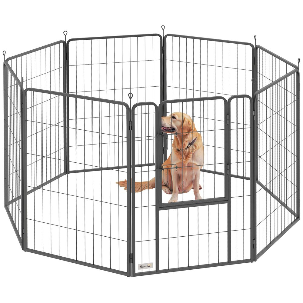 Parc chien 8 panneaux acier modulable intérieur extérieur pliable avec porte sécurisée 100cm noir