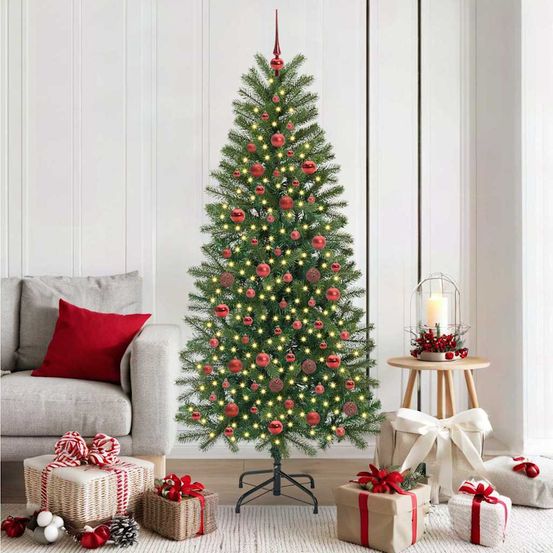 Sapin de noël lumineux 180cm vert, 300 led 8 modes et 120 décorations incluses
