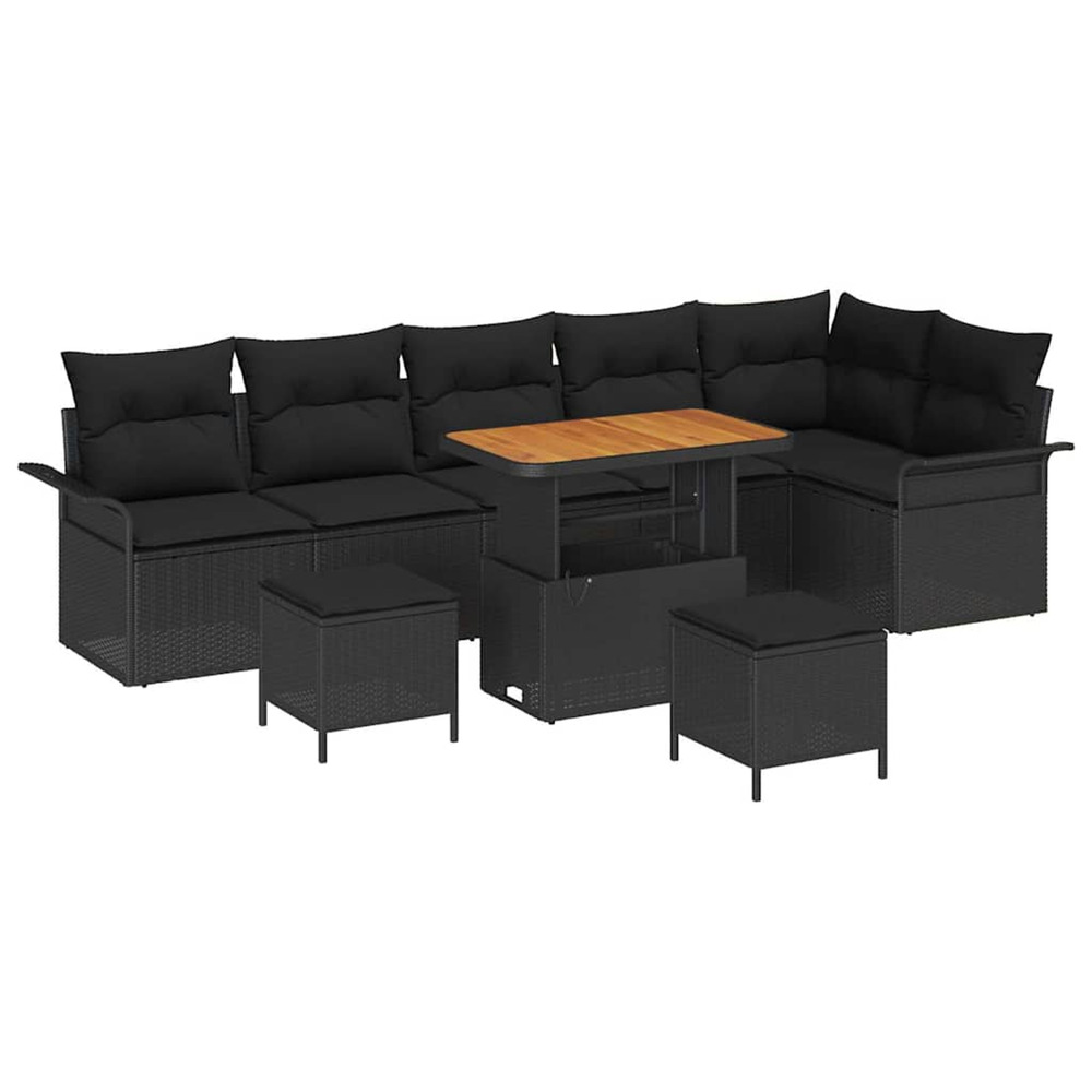 Ensemble de canapé de jardin avec coussin 9 pcs noir polyrotin