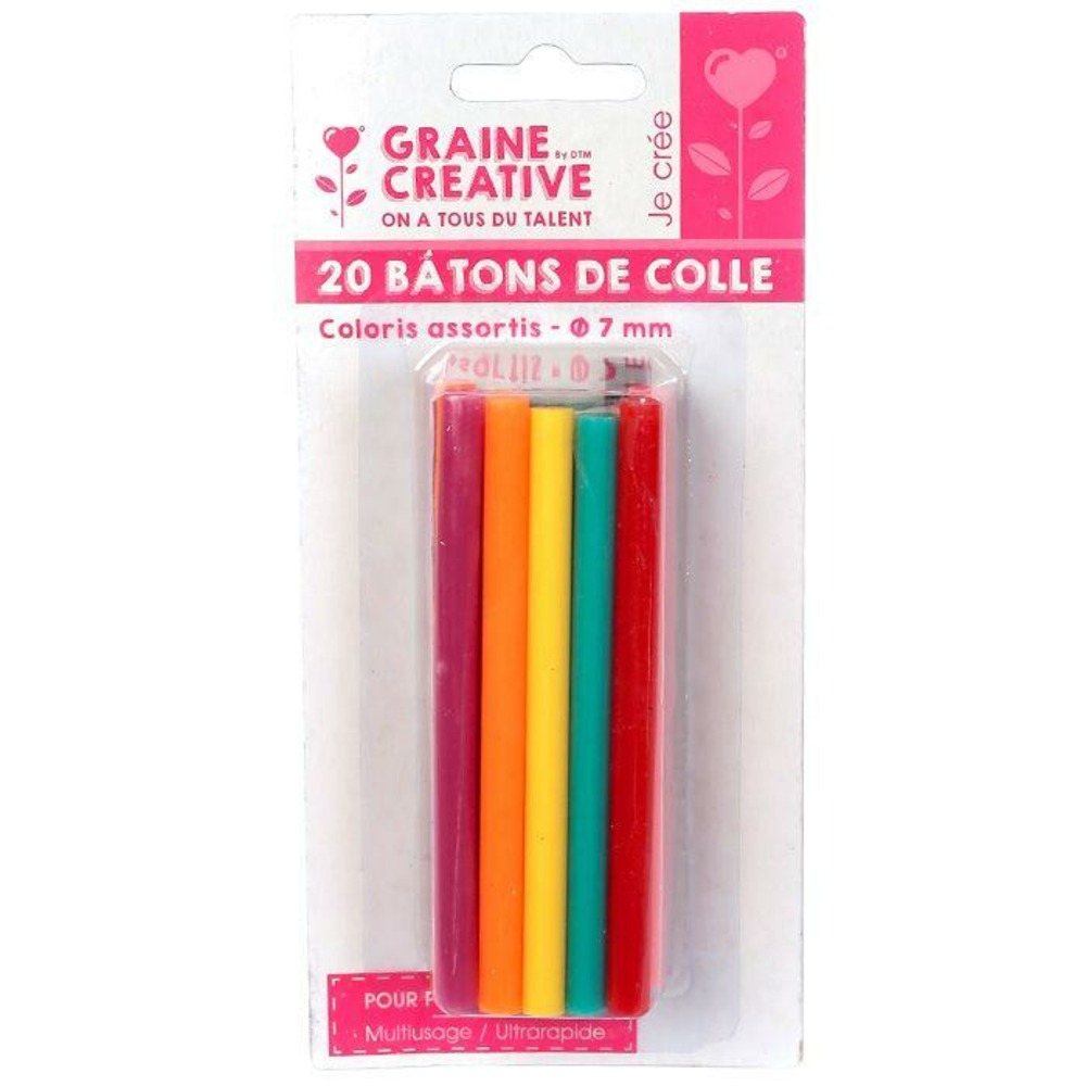 20 bâtonnets de colle pour pistolet à colle ø 7 mm - couleurs