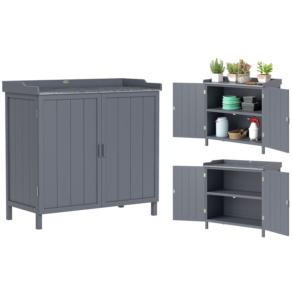 Armoire de jardin bois sapin table rempotage plateau métal 98x48x95cm gris - comfortxl outdoor living