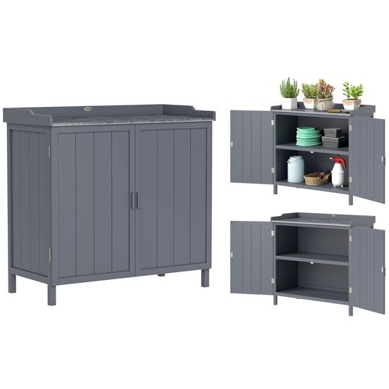Armoire de jardin bois sapin table rempotage plateau métal 98x48x95cm gris - comfortxl outdoor living