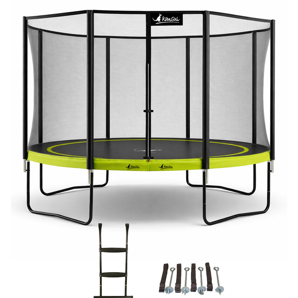 Trampoline ø 430cm + filet de sécurité + échelle + kit ancrage - punchi 430 vert