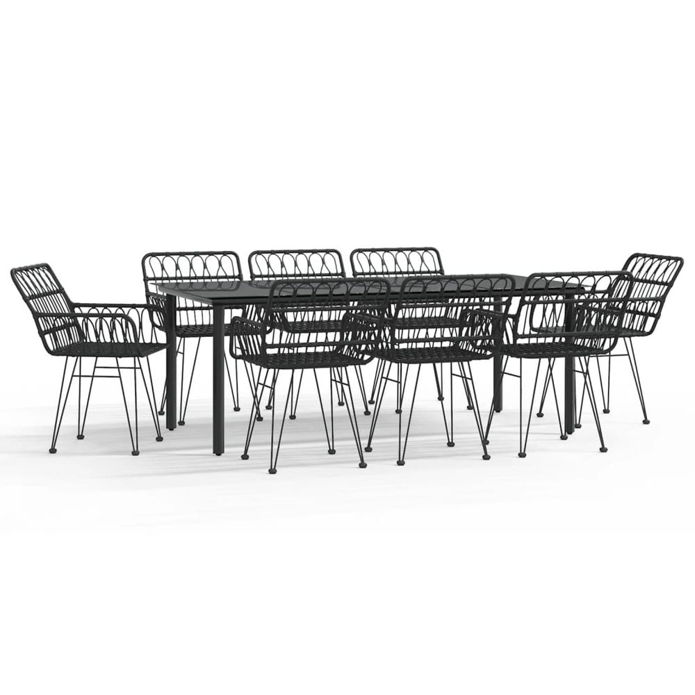 Ensemble à manger de jardin 9 pcs noir résine tressée