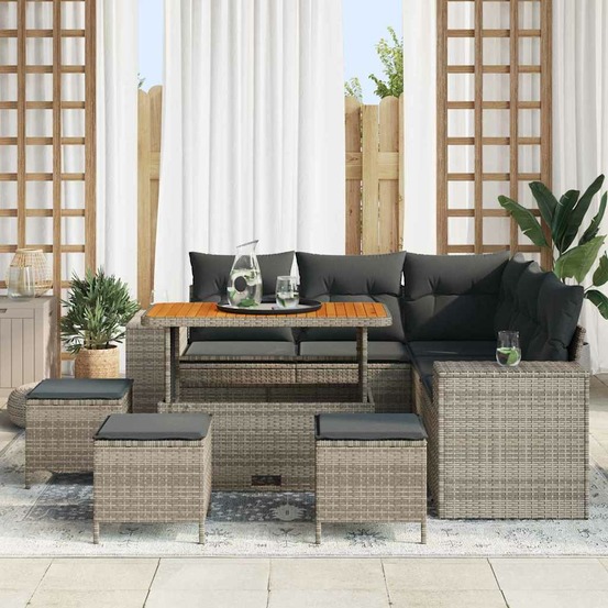Ensemble de canapé de jardin avec coussin 9 pcs gris polyrotin