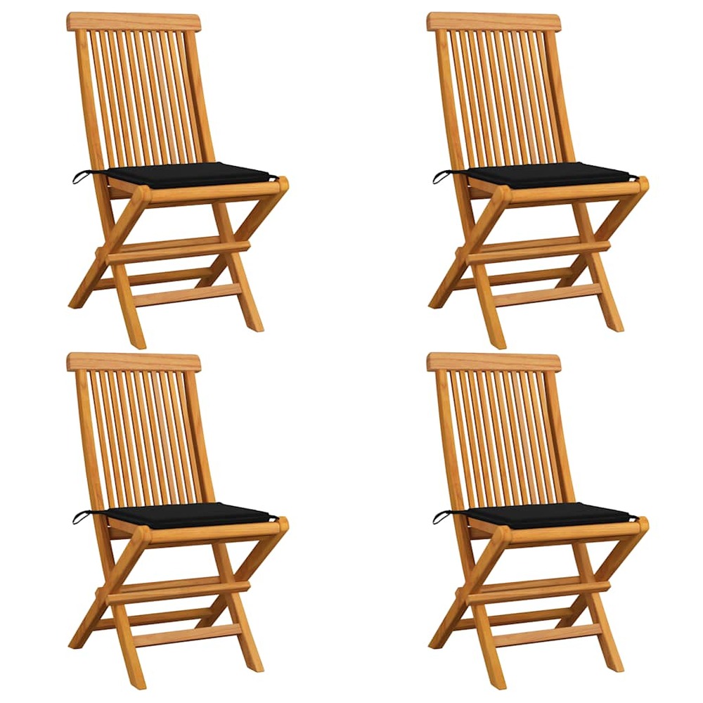 Chaises de jardin et coussins noir lot de 4 bois de teck massif