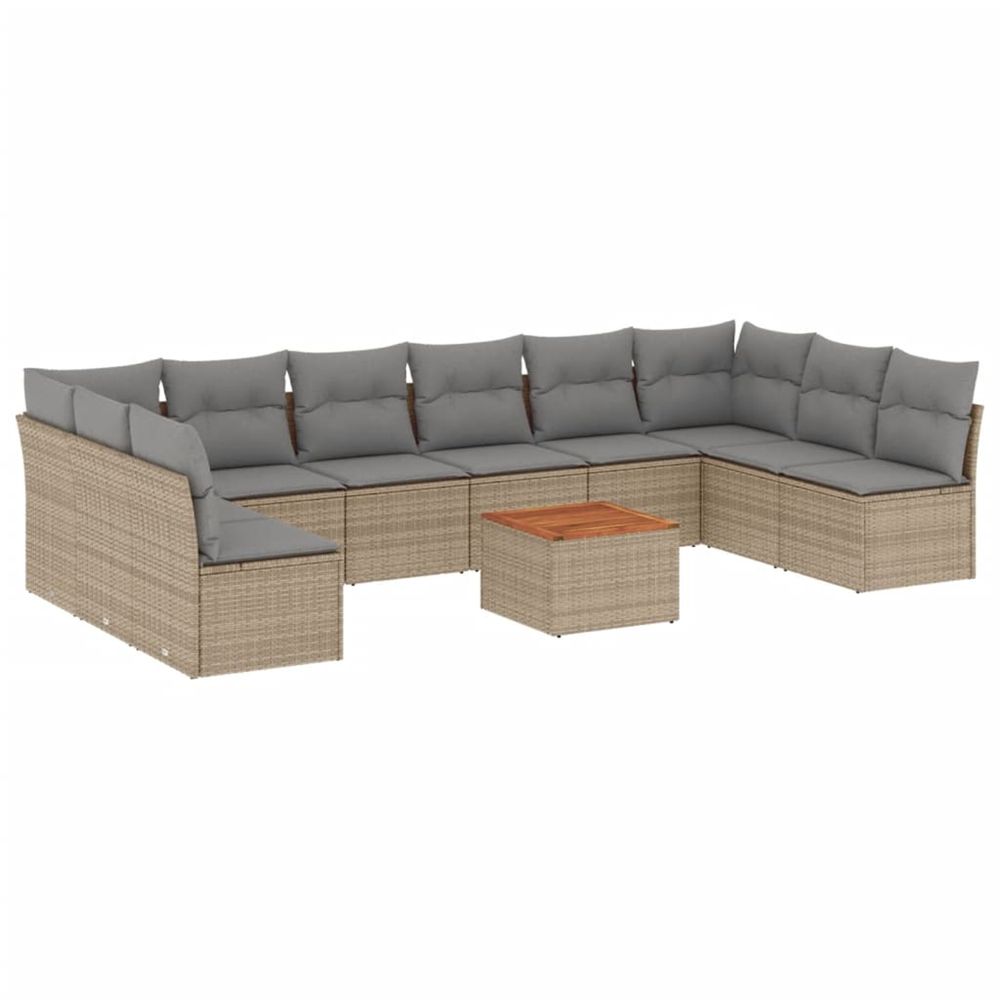 Salon de jardin 11 pcs avec coussins beige résine tressée