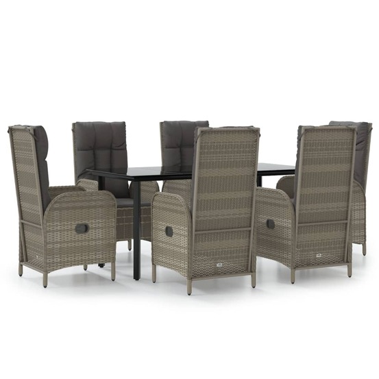 Ensemble à manger jardin et coussins 7 pcs noir et gris rotin