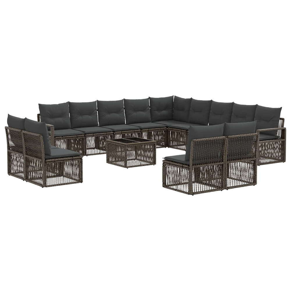 Ensemble de canapé de jardin 14 pcs gris polyrotin