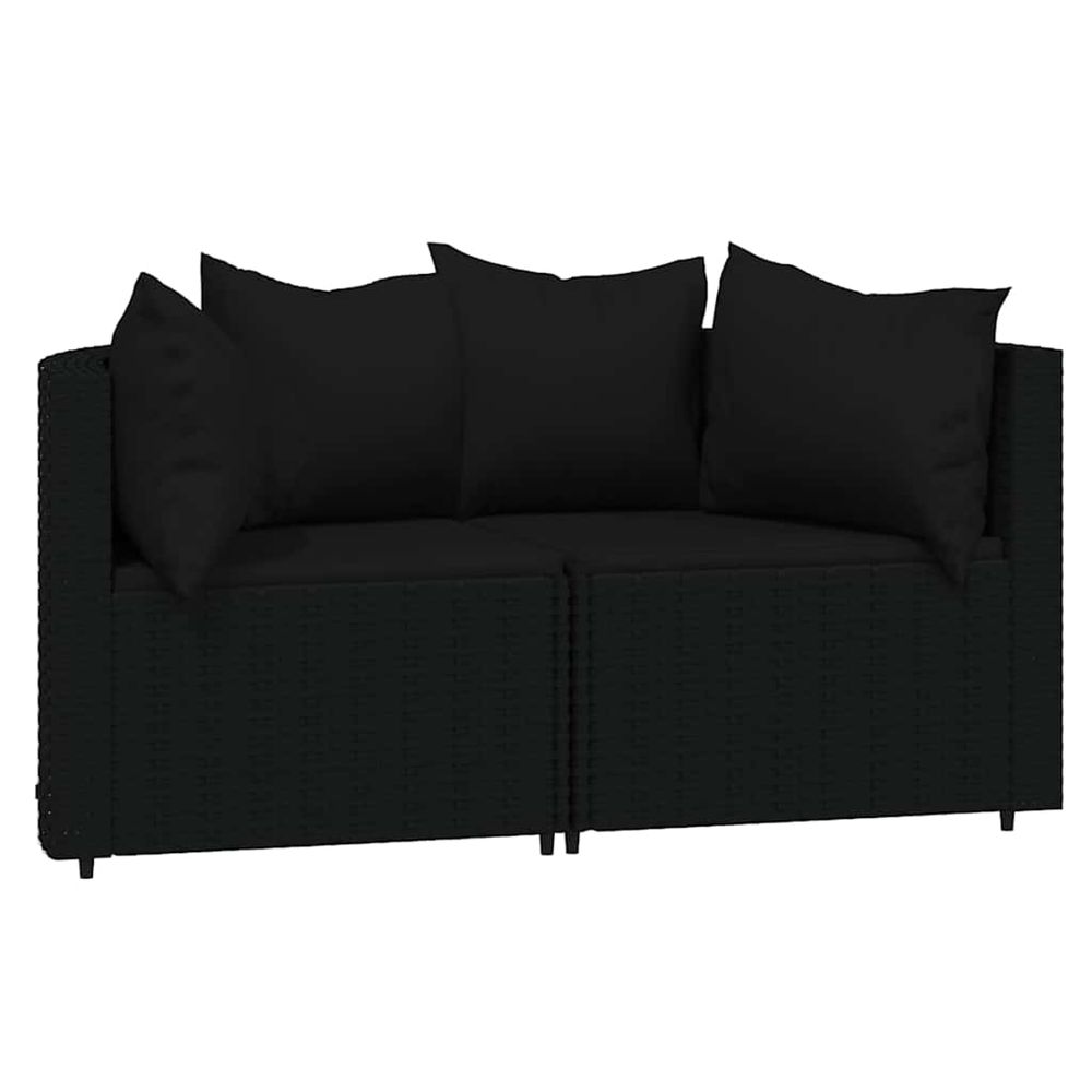 Canapés d'angle de jardin et coussins 2pcs noir résine tressée