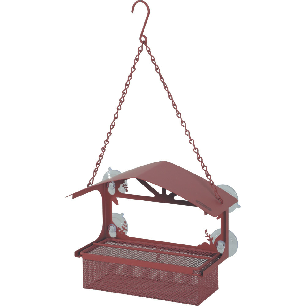 Mangeoire à graines pour fenêtre avec toit, rouge, pour oiseaux