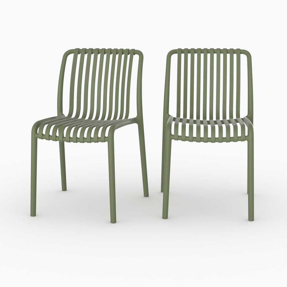 Duli-lot de 2 chaises de jardin empilables en plastique vert kaki