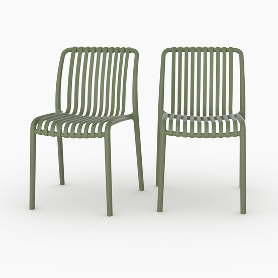 Duli-lot de 2 chaises de jardin empilables en plastique vert kaki