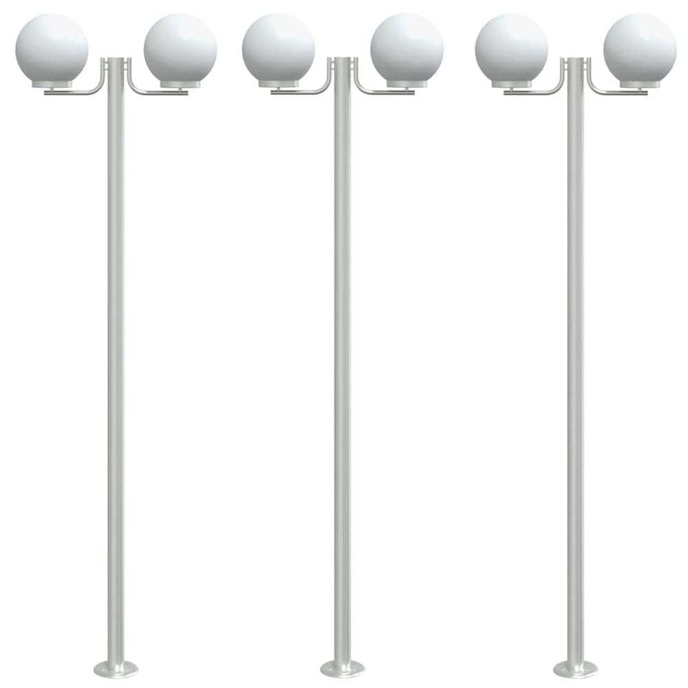 Lampadaires d'extérieur 3 pcs argenté 215 cm acier inoxydable